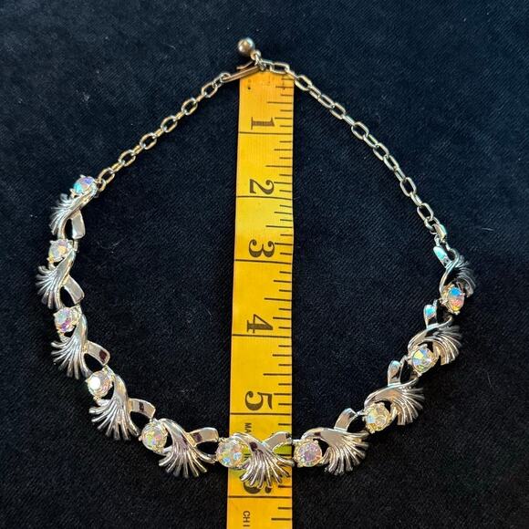 Vintage MCM Adjustable Statement Choker Necklace Aurora Borealis Crystal Silver - Picture 6 of 16